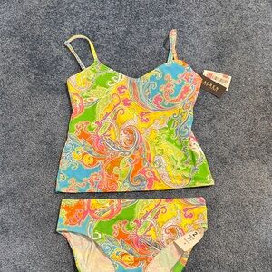 Ralph Lauren Multicolor Paisley Tankini Set - Bright Green, Yellow & Blue NWT 8